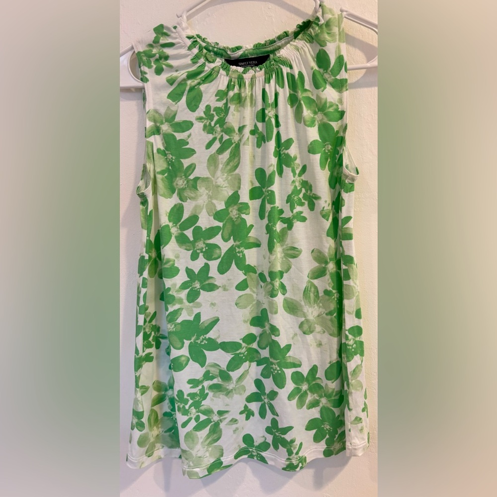 Simply Vera Vera Wang Green and White Ruched Blouse